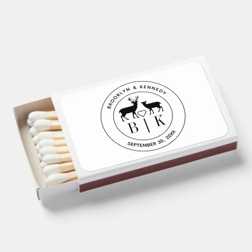 Deer Monogram Rustic Country Wedding Couple Name Matchboxes