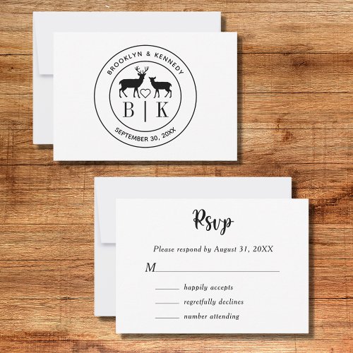 Deer Monogram Rustic Country Wedding Couple Name RSVP Card