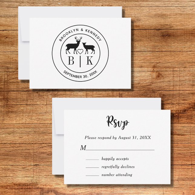 Deer Monogram Rustic Country Wedding Couple Name RSVP Card (Creator Uploaded)