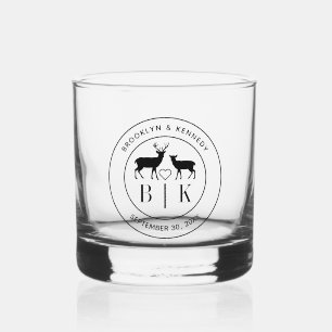 Deer Monogram Rustic Country Wedding Couple Name Whiskey Glass