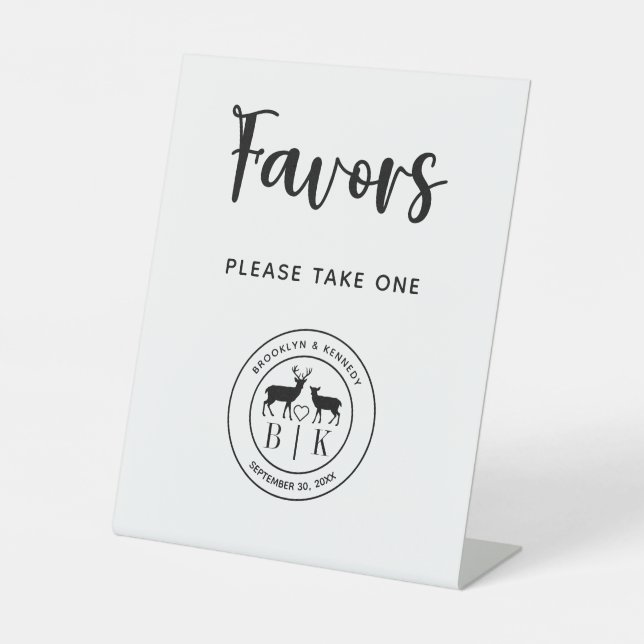 Deer Monogram Rustic Wedding Favors Take One Pedestal Sign (Front)