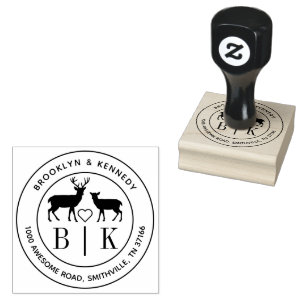 Deer Monogram Wedding Couple Name Return Address Rubber Stamp