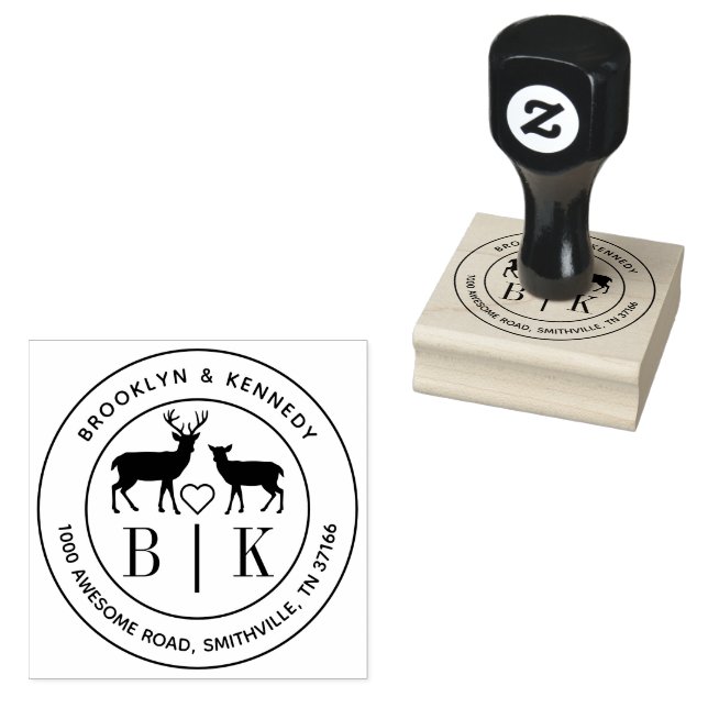 Deer Monogram Wedding Couple Name Return Address Rubber Stamp (Stamped)