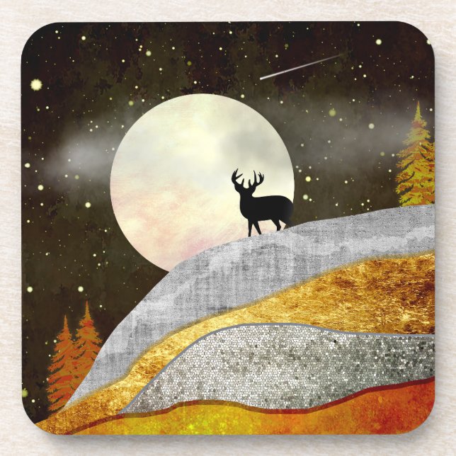 Deer Moon Landscape Beverage Coaster (Front)