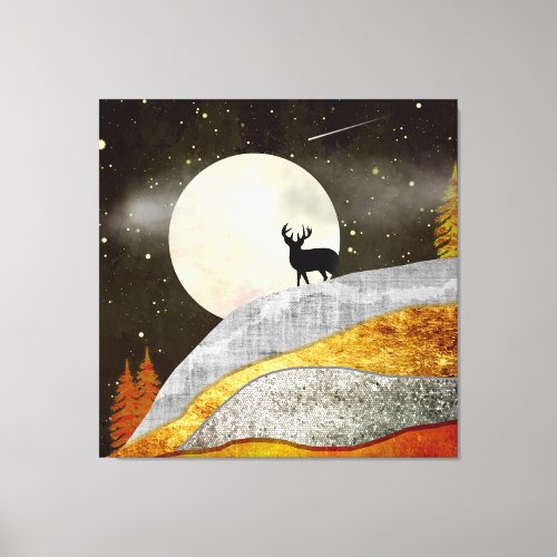 Deer Moon Landscape Canvas Print