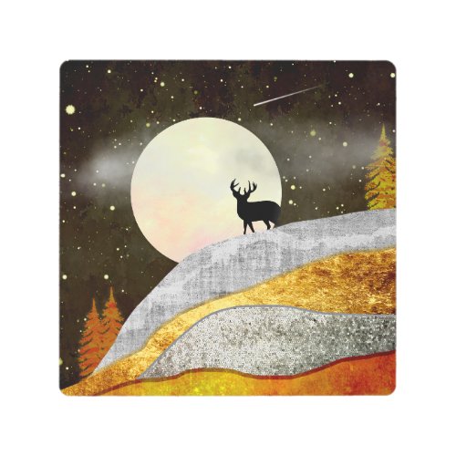 Deer Moon Landscape Metal Print