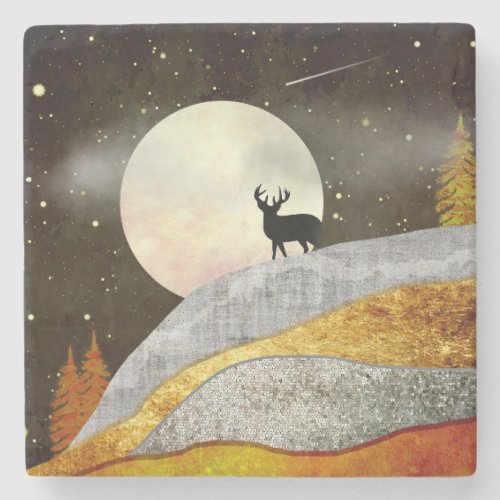 Deer Moon Landscape Stone Coaster