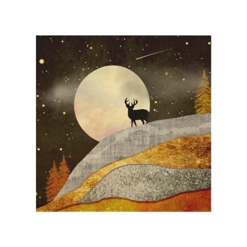 Deer Moon Landscape Wood Wall Art