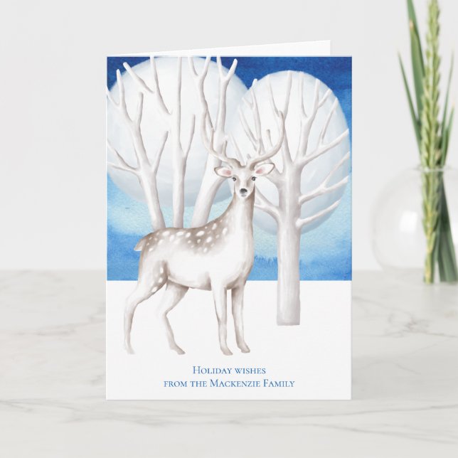Deer Moonlit Woodland Christmas Holiday Card (Front)