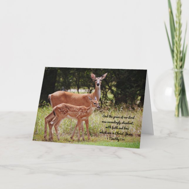 Deer Mother and Baby Grace Bible Verse Card (Front)