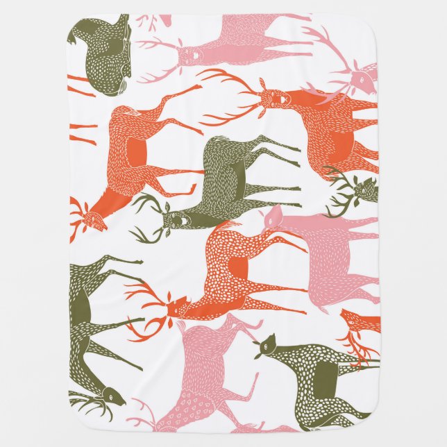 Deer Motif: Decorative Seamless Pattern Baby Blanket (Front)