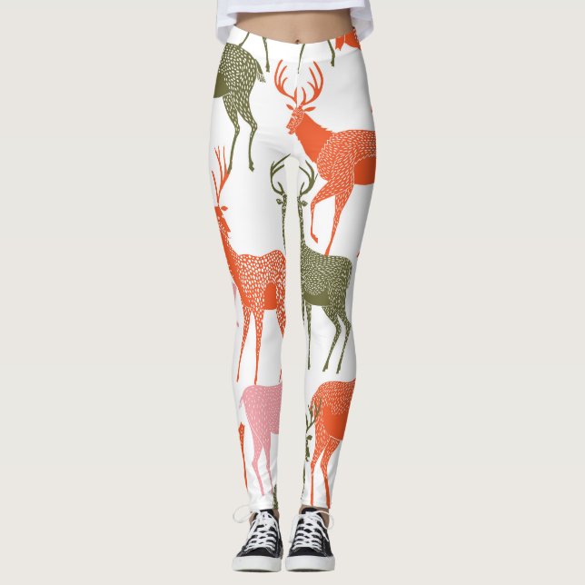 Deer Motif: Decorative Seamless Pattern Leggings (Front)
