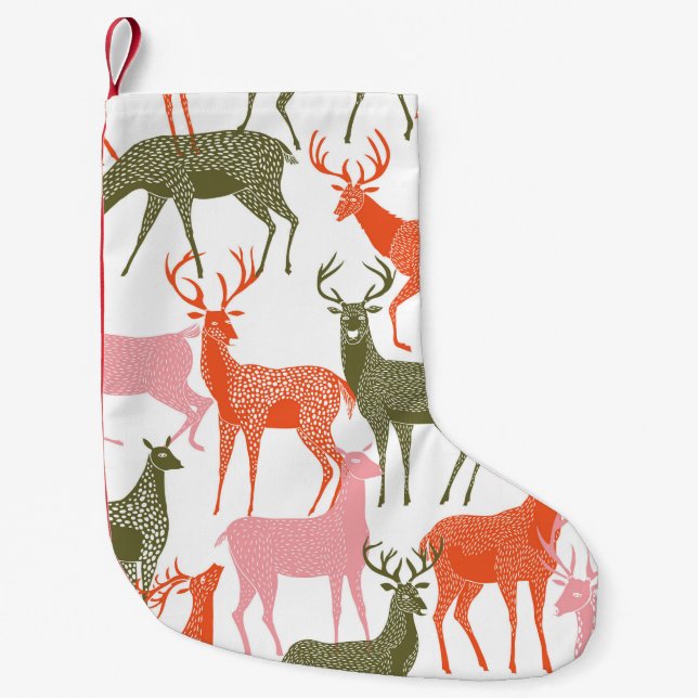 Deer Motif: Decorative Seamless Pattern Small Christmas Stocking (Front)