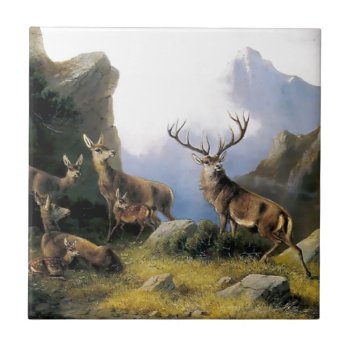 Deer Mountains Nature Wild Anomals Painting Ceramic Tile by EDDESIGNS at Zazzle