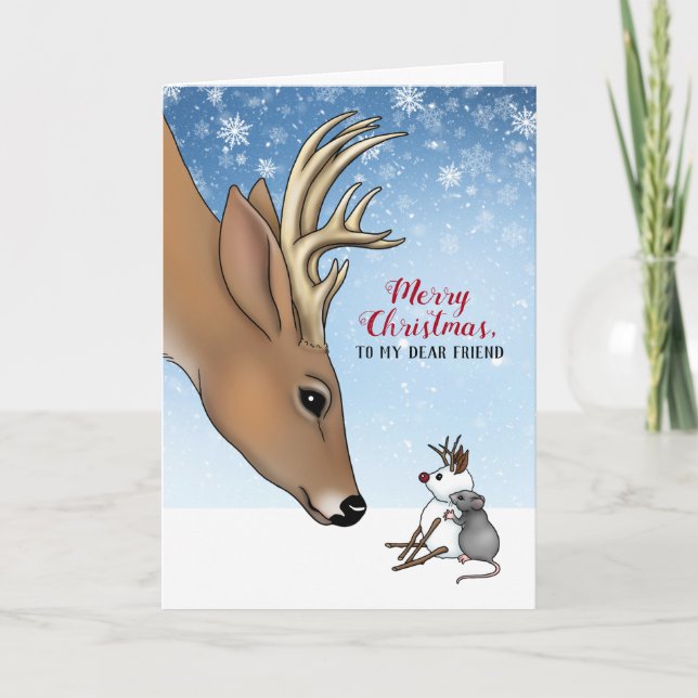 Deer & Mouse Dear Friend Holiday Christmas Card (Front)