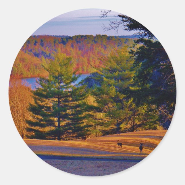 Deer & Mt. Lake Classic Round Sticker (Front)