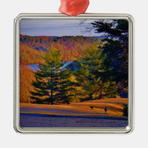 Deer & Mt. Lake Metal Ornament