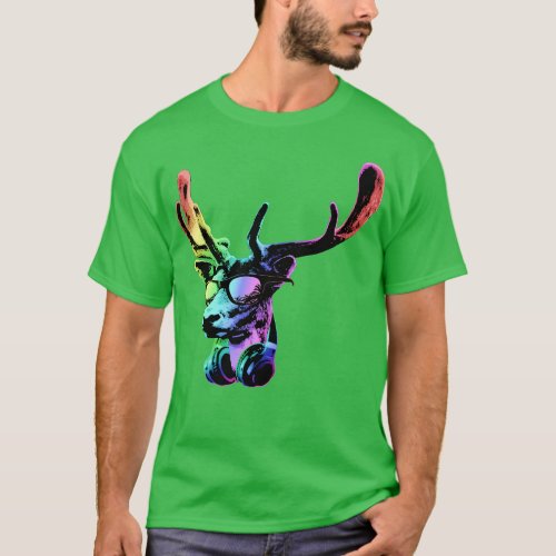 Deer Neon DJ Cool and Funny Music Animal With Sung T_Shirt