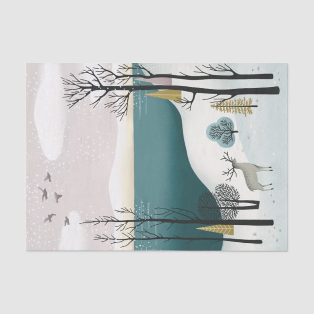 Deer & Nordic Winter | Woodland Christmas Wrapping Tissue Paper (Front)