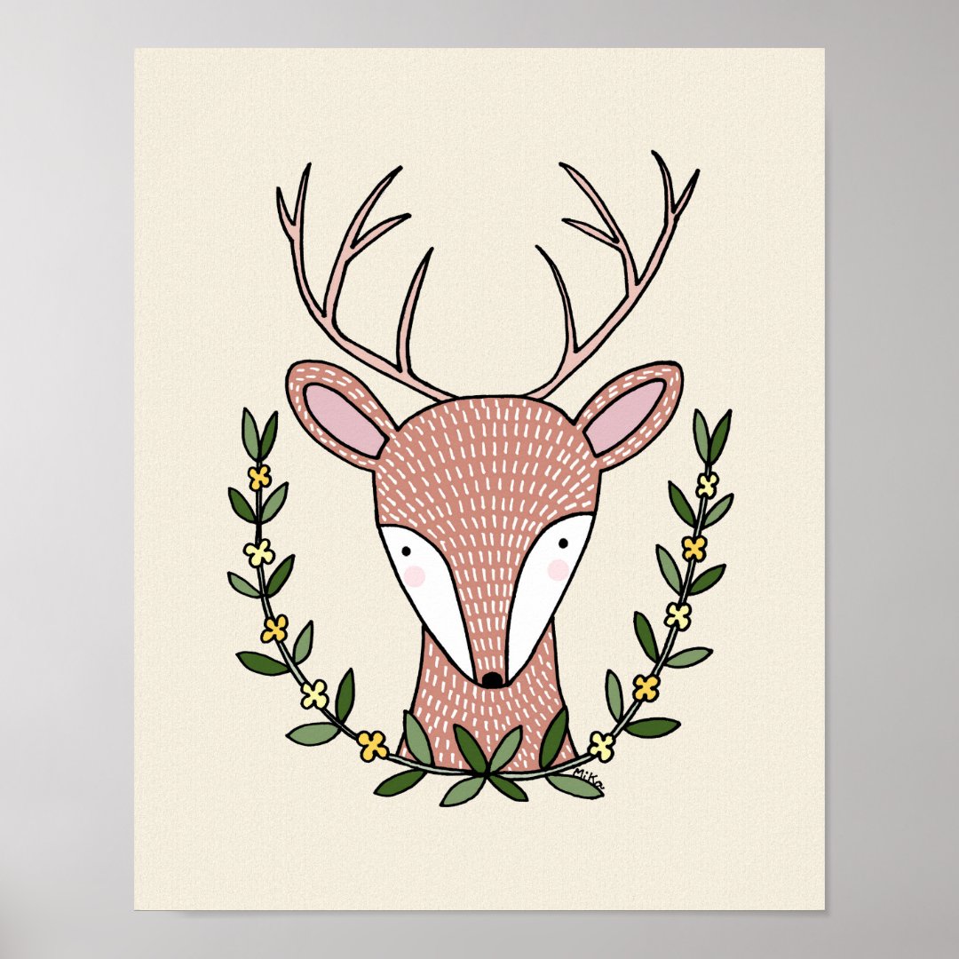 Deer Nursery Art Print Woodland Nursery poster Zazzle