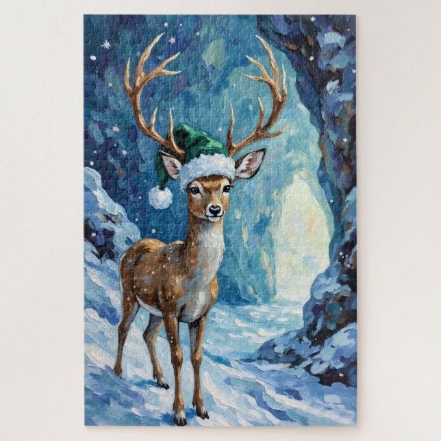 Deer of the Icy Christmas Cave Hat Jigsaw Puzzle (Vertical)