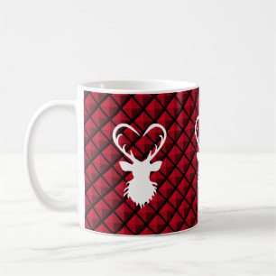 Deer on black and red diamond pattern coffee mug
