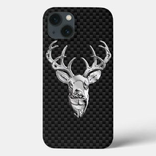 Deer on Carbon Fiber Style Print iPhone 13 Case