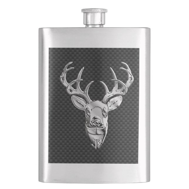 Deer on Carbon Fiber Style Print Flask (Front)