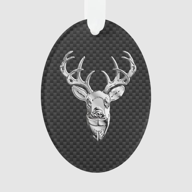 Deer on Carbon Fiber Style Print Ornament (Front)