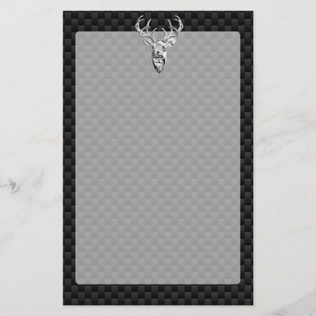 Deer on Carbon Fiber Style Print Stationery (Front)