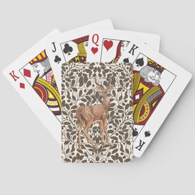 Deer on decorative oak damask pattern in brown and poker cards (Back)
