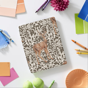 Deer on decorative oak damask pattern in brown iPad smart cover