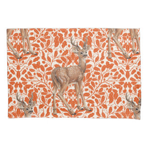 Deer on decorative oak damask pattern in dark oran pillow case