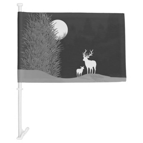 Deer on Moon Lit Hill  Car Flag