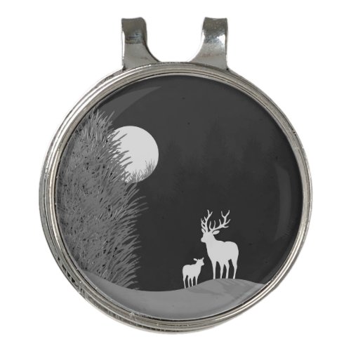 Deer on Moon Lit Hill  Golf Hat Clip
