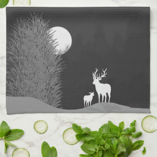 Deer on Moon Lit Hill  Kitchen Towel