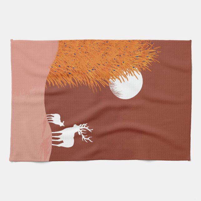 Deer on Moon Lit Hill  Kitchen Towel (Horizontal)