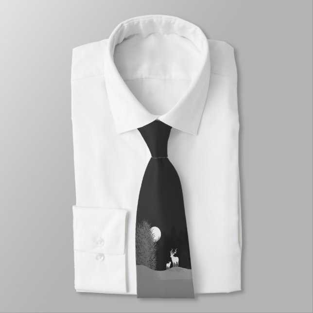 Deer on Moon Lit Hill  Neck Tie (Tied)