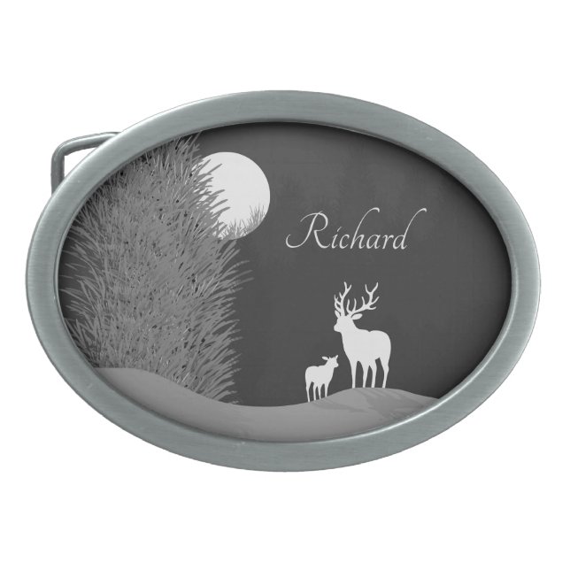 Deer on Moon Lit Hill Personal Belt Buckle (Front)