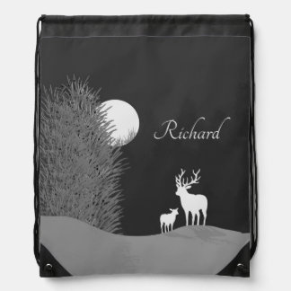 Deer on Moon Lit Hill Personal Drawstring Bag