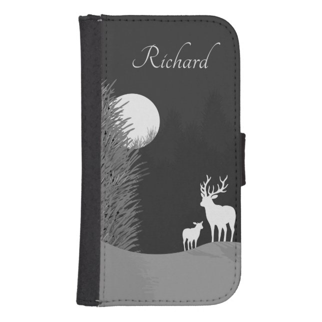 Deer on Moon Lit Hill Personal Samsung Galaxy Wallet Case (Front)