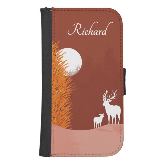 Deer on Moon Lit Hill Personal Samsung Galaxy Wallet Case (Front)