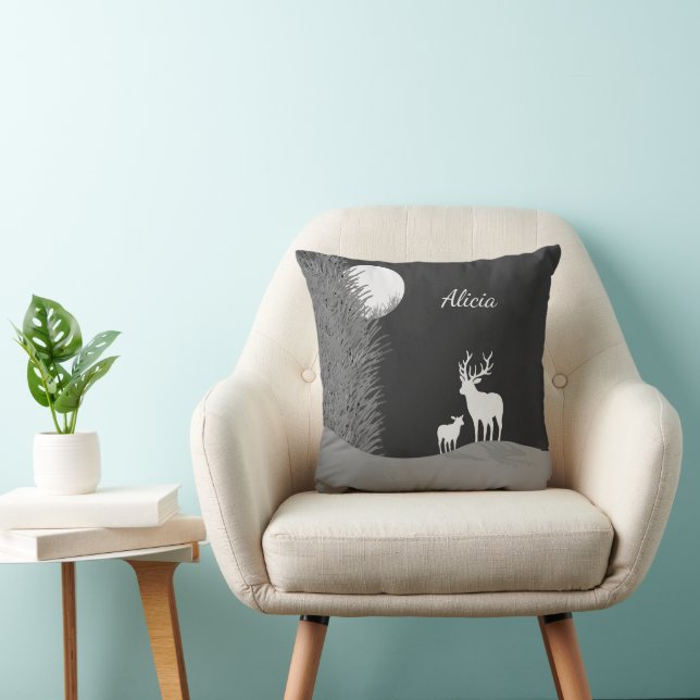 Deer on Moon Lit Hill Personal  Throw Pillow (Chair)