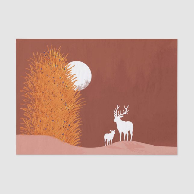 Deer on Moon Lit Hill  Tissue Paper (Front)