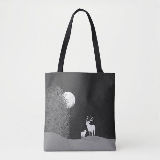 Deer on Moon Lit Hill Tote Bag