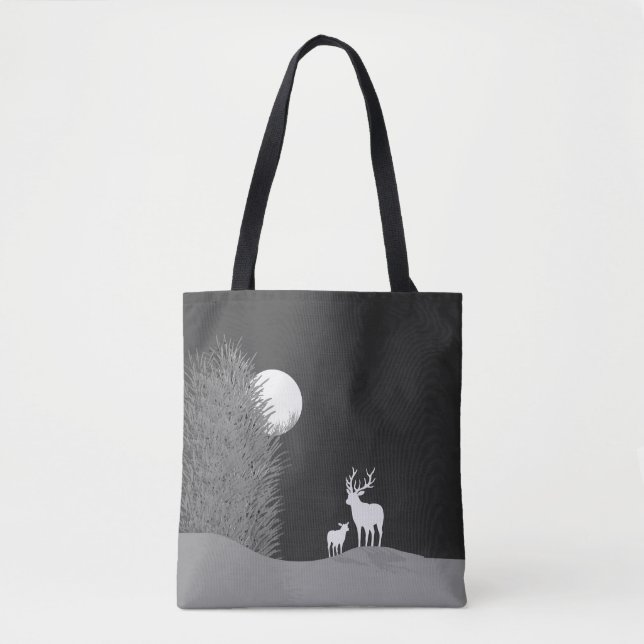 Deer on Moon Lit Hill  Tote Bag (Front)