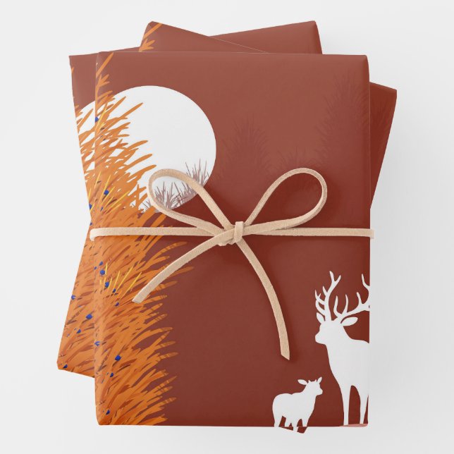 Deer on Moon Lit Hill  Wrapping Paper Sheets (In situ)