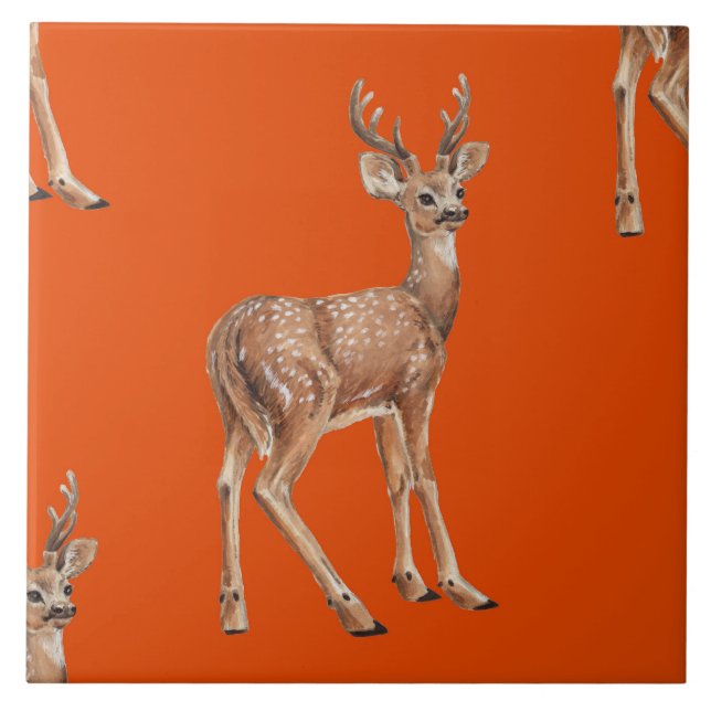 Deer on red ceramic tile (Front)