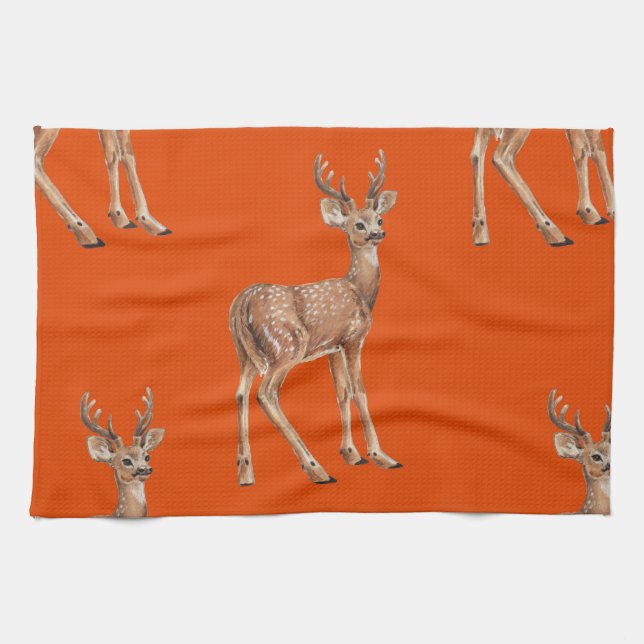 Deer on red kitchen towel (Horizontal)