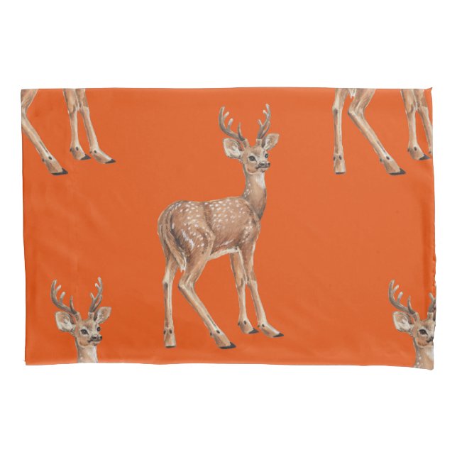 Deer on red pillow case (Front-Left)